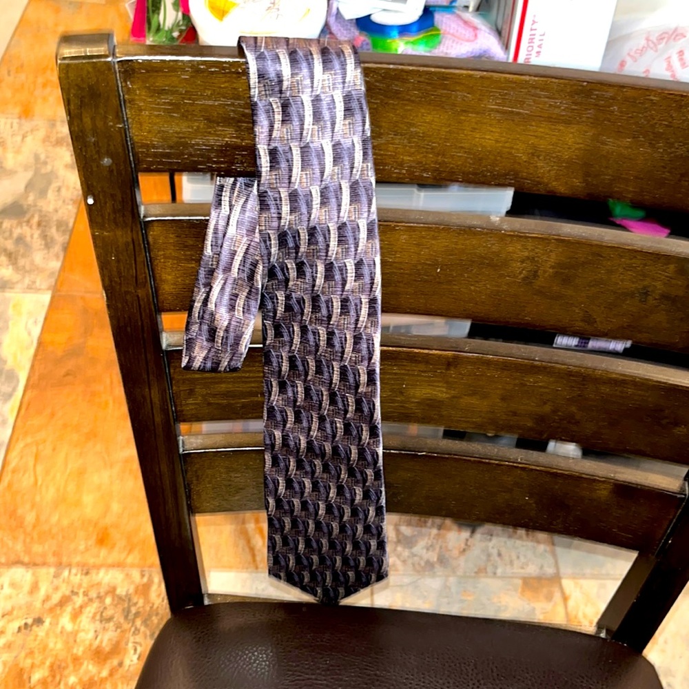 Men’s Tie, Blue, White, Gray, Checkered Pattern, Arrow, 100% Silk